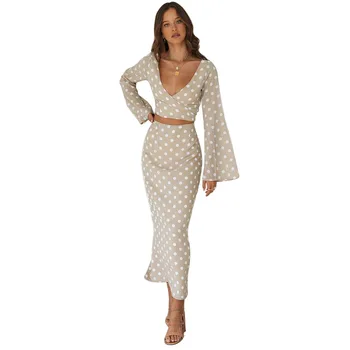 Sexy Two Piece Set V-neck Long Sleeve Crop Top Long Skirt Set Female Polka Dot Bodycon Pencil Dress Ladies Dress Suits
Sexy Two Piece Set V-neck Long Sleeve Crop Top Long Skirt Set Female Polka Dot Bodycon Pencil Dress Ladies Dress Suits