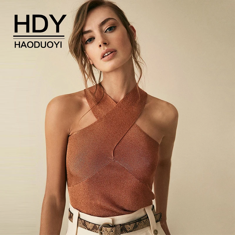 HDY Haoduoyi 2019 Street Style Sexy Metallic Texture Cross Hanging Neck Knitting Tops Strapless Shoulder Slim Fit Sweater
HDY Haoduoyi 2019 Street Style Sexy Metallic Texture Cross Hanging Neck Knitting Tops Strapless Shoulder Slim Fit Sweater