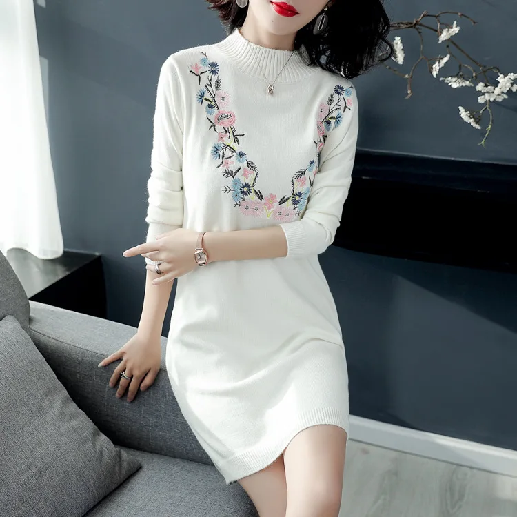 Mid-length Pullover Sweater Dress Autumn And Winter Korean-style Mock-Neck Loose-Fit Embroidery Slit Base Skirt
Mid-length Pullover Sweater Dress Autumn And Winter Korean-style Mock-Neck Loose-Fit Embroidery Slit Base Skirt