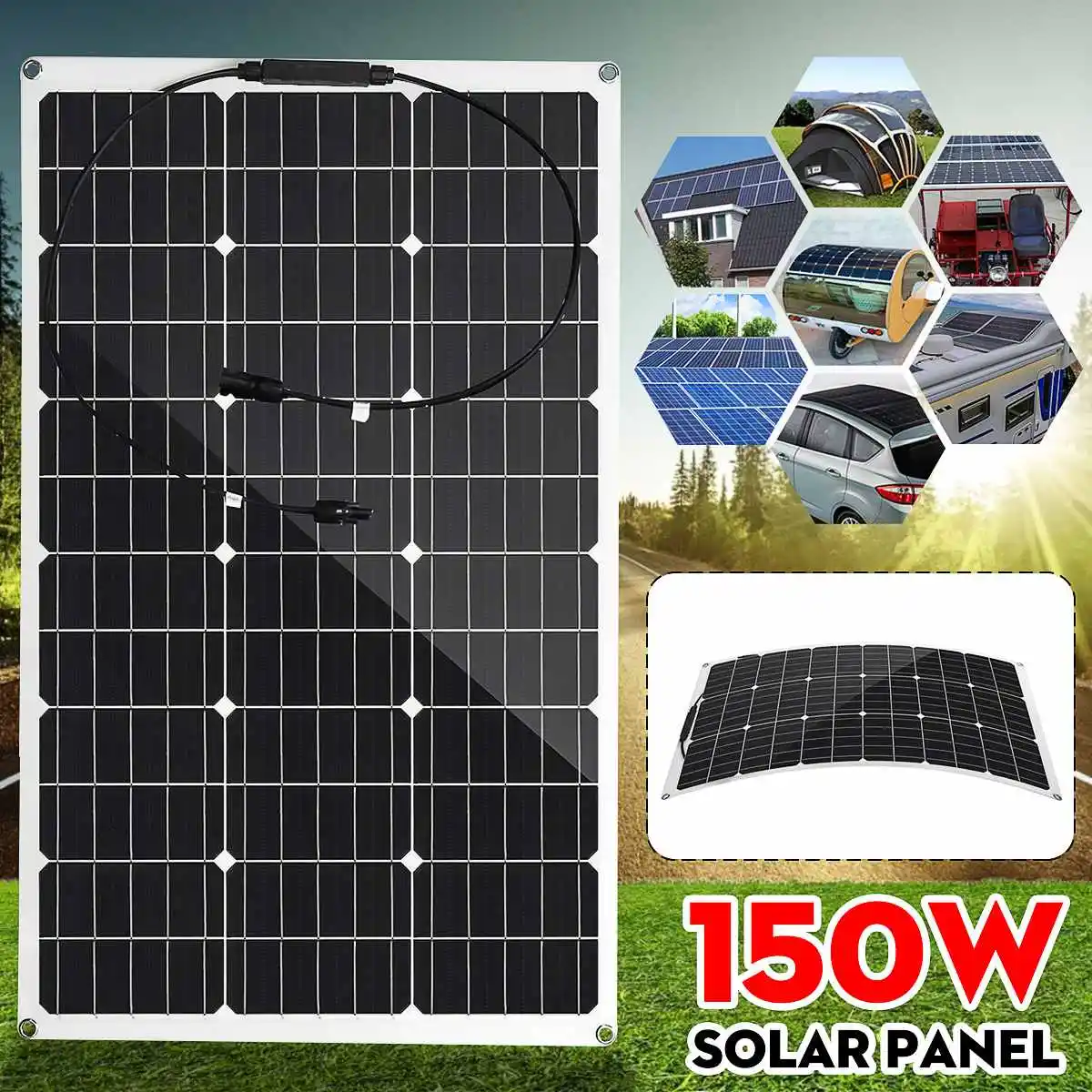 150W Solar Panel 18V Semi-flexible Monocrystalline Solar Cell DIY Module Cable Outdoor Connector Battery Charger Waterproof
150W Solar Panel 18V Semi-flexible Monocrystalline Solar Cell DIY Module Cable Outdoor Connector Battery Charger Waterproof