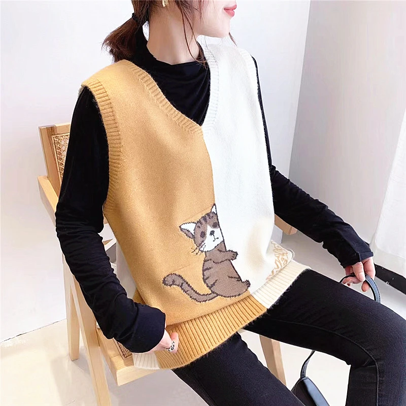 Contrast Color Knitted Sweater Vest 100% Cotton Vest V Neck Korean Style Knit Vest Cute Cartoon Animal Sweater Vest Plus Sizes
Contrast Color Knitted Sweater Vest 100% Cotton Vest V Neck Korean Style Knit Vest Cute Cartoon Animal Sweater Vest Plus Sizes