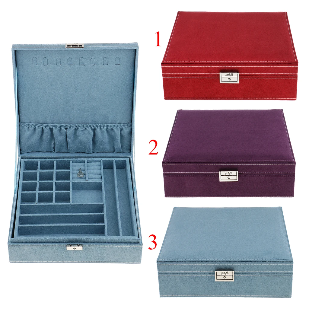 Two-Layer Velvet Box Earrings Necklace Bracelet Jewelry Case Storage Organizer with Key Red/Purple/Blue 26 x 26 x 8cm
Two-Layer Velvet Box Earrings Necklace Bracelet Jewelry Case Storage Organizer with Key Red/Purple/Blue 26 x 26 x 8cm