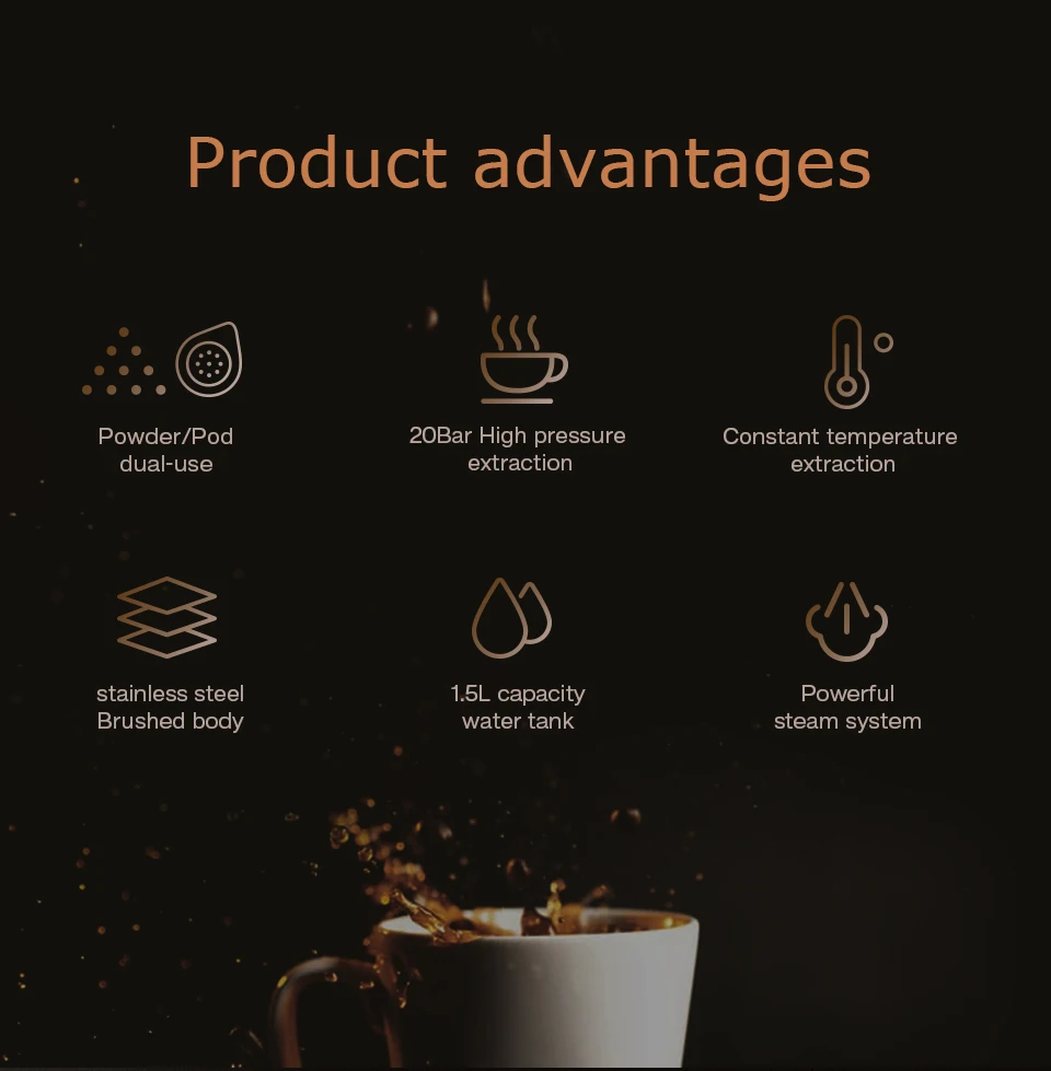 HiBREW 20Bar espresso coffee machine inox case semi automatic ESE pod&Ground Coffee espresso maker, cappuccino H10 HiBREW 20Bar espresso coffee machine inox case semi automatic ESE pod&Ground Coffee espresso maker, cappuccino H10