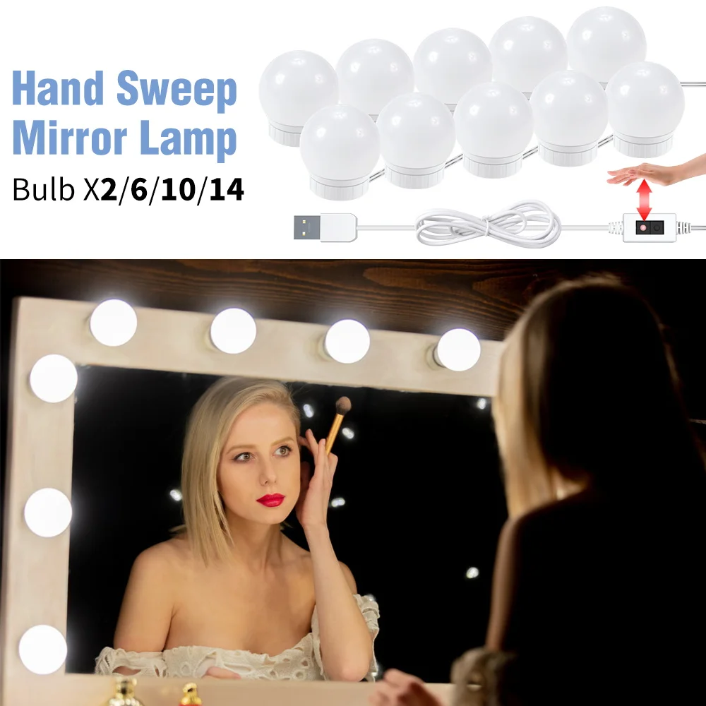 Hand Sweep Sensor LED Mirror Light USB Makeup Vanity Light LED Dressing Table Lamp 12V Stepless Dimmable Wall Lamp 6 10 14Bulbs
Hand Sweep Sensor LED Mirror Light USB Makeup Vanity Light LED Dressing Table Lamp 12V Stepless Dimmable Wall Lamp 6 10 14Bulbs