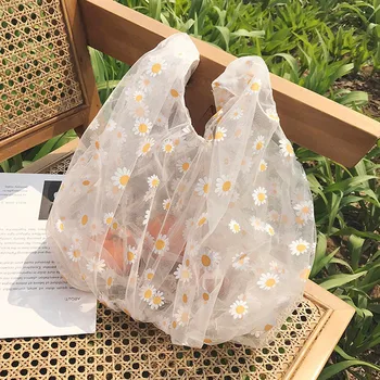 Spring Women Small Transparent Tote Mesh Cloth Bag Daisy Embroidery Handbag High Quality Eco Fruit Bag Purse For Girls
Spring Women Small Transparent Tote Mesh Cloth Bag Daisy Embroidery Handbag High Quality Eco Fruit Bag Purse For Girls
