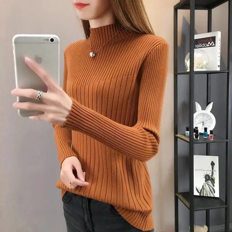 Semi High Collar Knitted Sweater Female Korean Long Sleeve Basic Tops Casual Autumn Slim Femme Elasticity Pullovers 11 Colors
Semi High Collar Knitted Sweater Female Korean Long Sleeve Basic Tops Casual Autumn Slim Femme Elasticity Pullovers 11 Colors