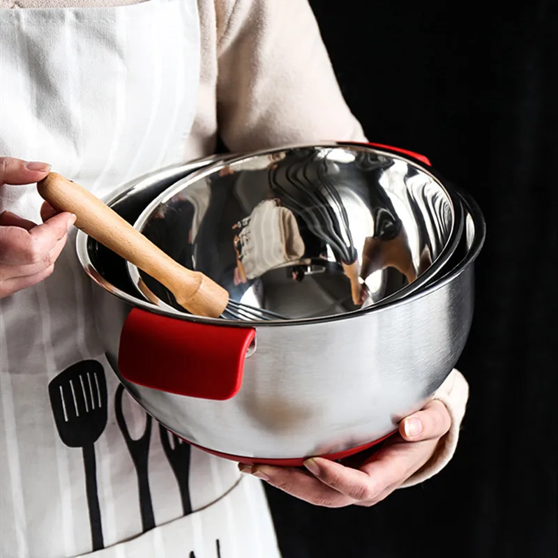 Mixing Bowl Stainless Steel Egg Beating Bowl Non-Slip Silicone Bottom with Handle Water Level Line Salad Mixing Bowl
Mixing Bowl Stainless Steel Egg Beating Bowl Non-Slip Silicone Bottom with Handle Water Level Line Salad Mixing Bowl