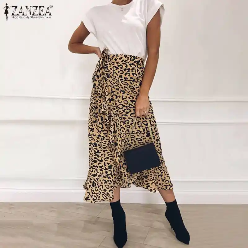 Женские богемные юбки с леопардовым принтом 2020 ZANZEA летняя юбка высокой талией