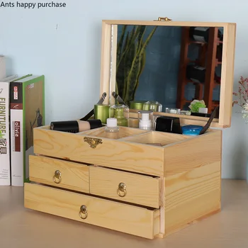 Solid Wood Vanity Box with Mirror Jewelry Cosmetic Storage Box Drawer Three Shelves Gift Bedroom Dressing Table Organize Boxes
Solid Wood Vanity Box with Mirror Jewelry Cosmetic Storage Box Drawer Three Shelves Gift Bedroom Dressing Table Organize Boxes