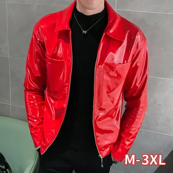 New Leather Jacket Shinny Men's Jacket and Coats Red Coffee Black Stage Costume Nightclub Singer Club Party Jacket Men Clothin
New Leather Jacket Shinny Men's Jacket and Coats Red Coffee Black Stage Costume Nightclub Singer Club Party Jacket Men Clothin