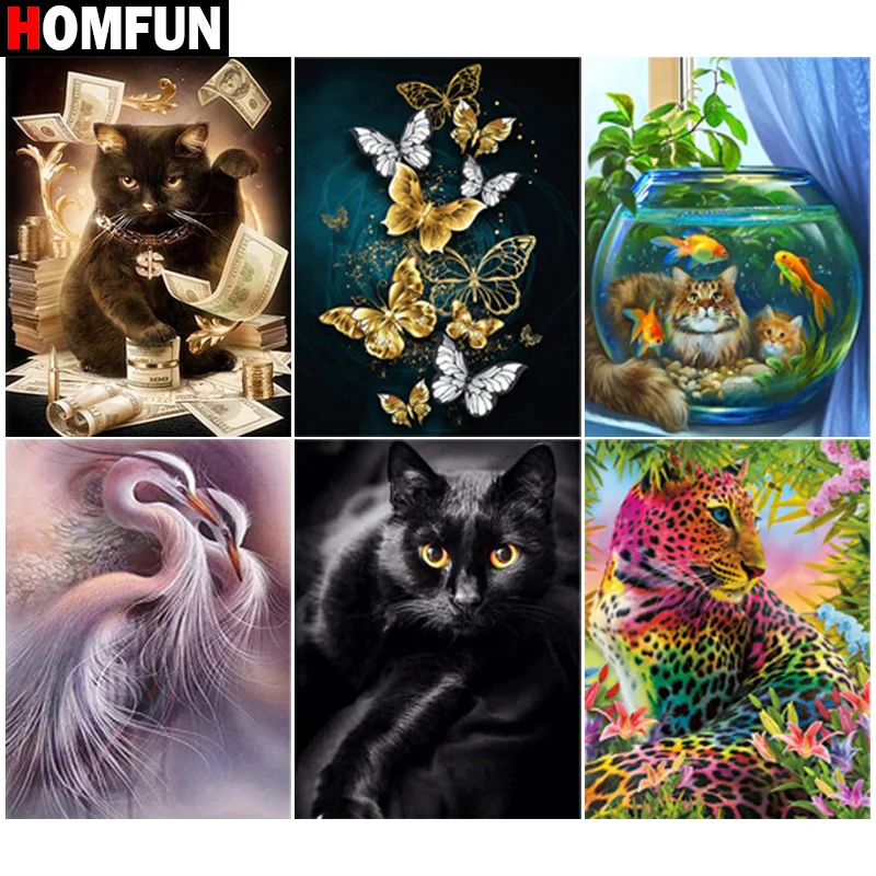 HOMFUN Full diamond Painting "Butterfly cat leopard " Resin Drill Embroidery 5D Diy Diamond Handmade Cross Stitch gift | Дом и сад