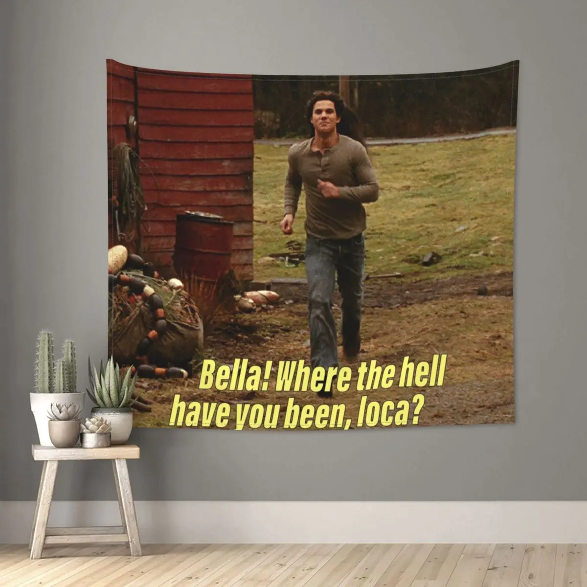 

Bella Where Have You Been Loca Funny Meme Tapestry Colorful Fabric Wall Hanging Wall Decor Table Cover Retro Wall Blanket
