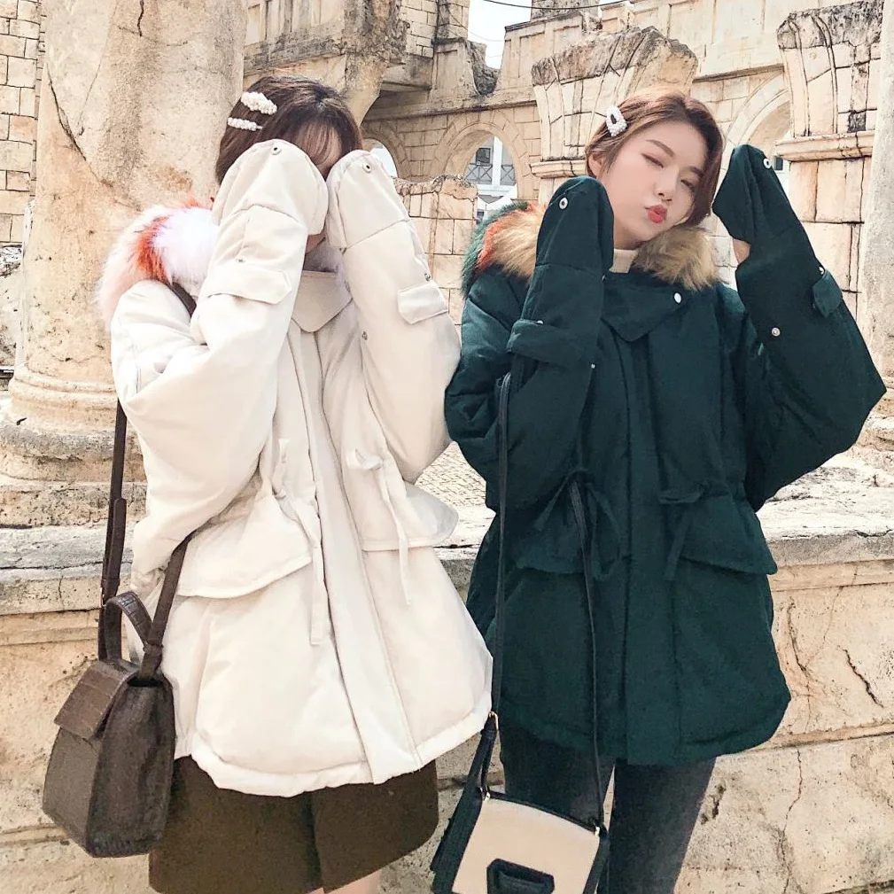 2019 Sweet Dark Green Gloves Short Loose-Fit Drawstring Waist Hugging Cotton Coat Hooded Large Fur Collar Workwear Cotton-padded
2019 Sweet Dark Green Gloves Short Loose-Fit Drawstring Waist Hugging Cotton Coat Hooded Large Fur Collar Workwear Cotton-padded