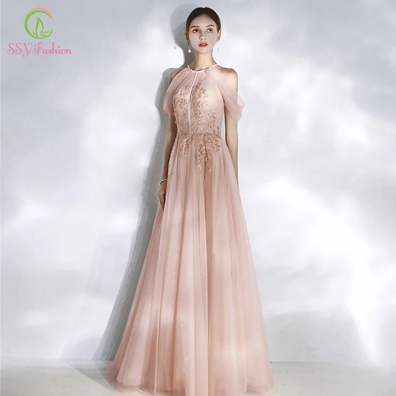 SSYFashion New Sweet Nude Pink Evening Dress Halter Floor-length Appliques Banquet Elegant Long Prom Formal Gown Robe De Soiree
SSYFashion New Sweet Nude Pink Evening Dress Halter Floor-length Appliques Banquet Elegant Long Prom Formal Gown Robe De Soiree