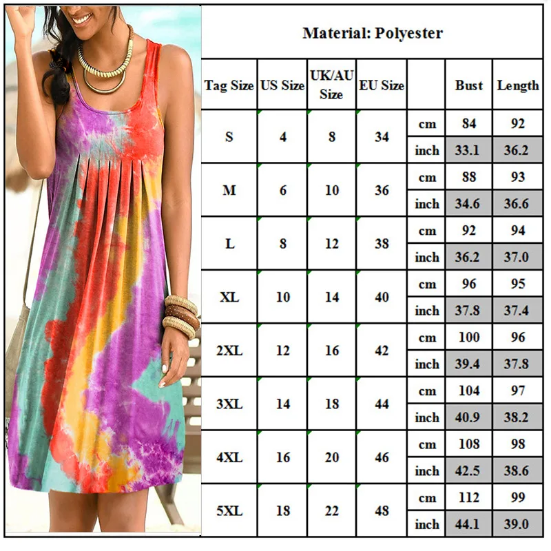 Sexy Sleeveless Woman Dress Print O-Neck Summer Dresses For Women 2020 Female Loose Casual Tie Dye Dresses Plus Size Vestidos