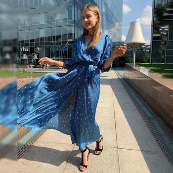 Sexy Deep V Neck Polka Dot Elegant Women's Puff Sleeve Long Evening Dress Blue A Line Chiffon Long Party Dress 2020 Lange Jurk
Sexy Deep V Neck Polka Dot Elegant Women's Puff Sleeve Long Evening Dress Blue A Line Chiffon Long Party Dress 2020 Lange Jurk