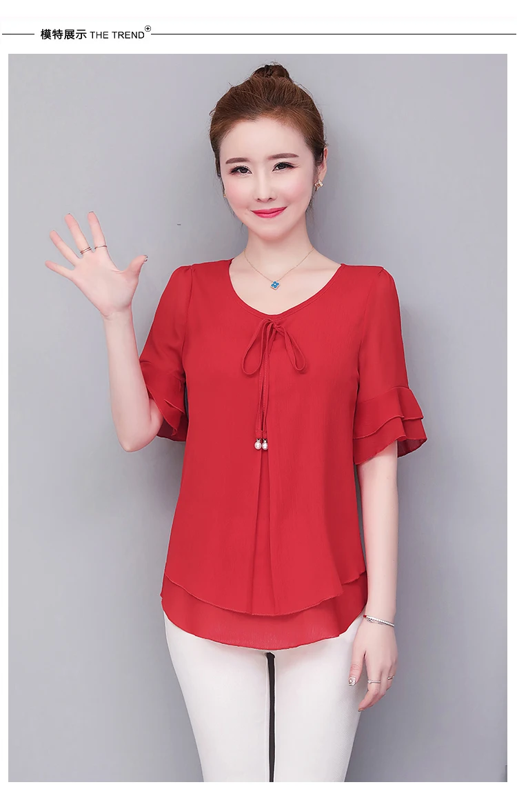 Women Blouses Solid 2020 Summer New Short- Sleeve V-Neck Lace up Shirt Female Chiffon Womens Plus Size Tops Slim Clothing NS4544 Women Blouses Solid 2020 Summer New Short- Sleeve V-Neck Lace up Shirt Female Chiffon Womens Plus Size Tops Slim Clothing NS4544