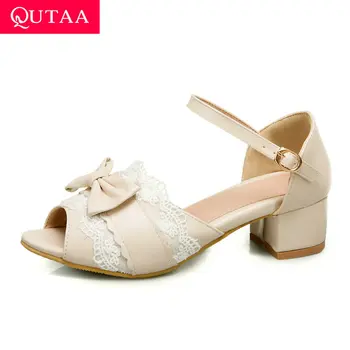 QUTAA 2020 Bow-knot Lace Peep Toe Square Heel Sandals PU Leather Buckle Ladies Shoes Hollow Summer Women Pumps Big Size 34-43
QUTAA 2020 Bow-knot Lace Peep Toe Square Heel Sandals PU Leather Buckle Ladies Shoes Hollow Summer Women Pumps Big Size 34-43