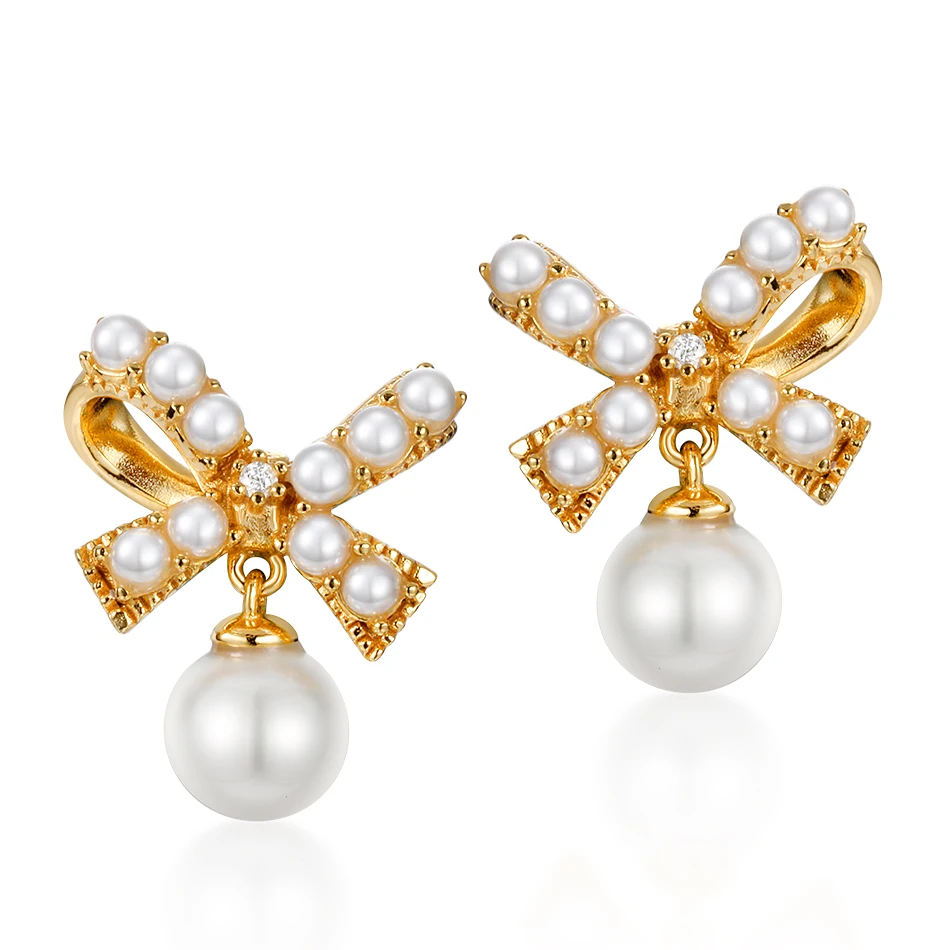 ALLNOEL Real 925 Sterling Silver Gold Plated 100% Real Pearl Stud Earrings Fashion Girls Women Jewelry Gift For Women 2019 New (9)
