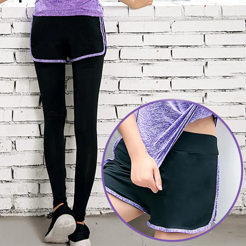 

Fake Two-piece Sports Pants High Waist Quick Dry Stretch Women Fitness Leggings SMN88