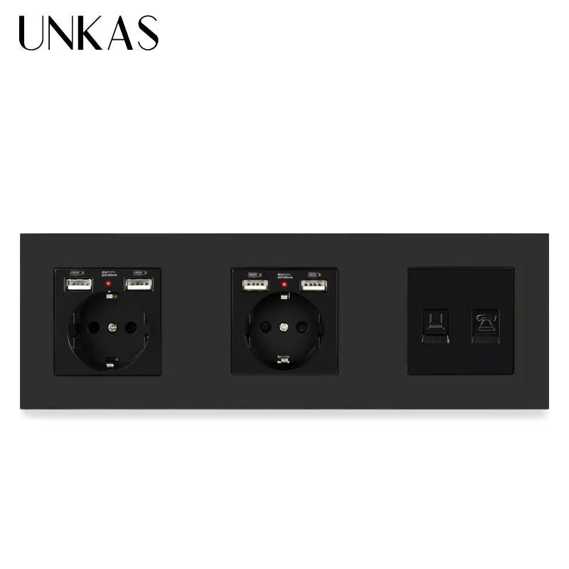 Пластиковая панель UNKAS двойная розетка европейского стандарта 4 USB порта для