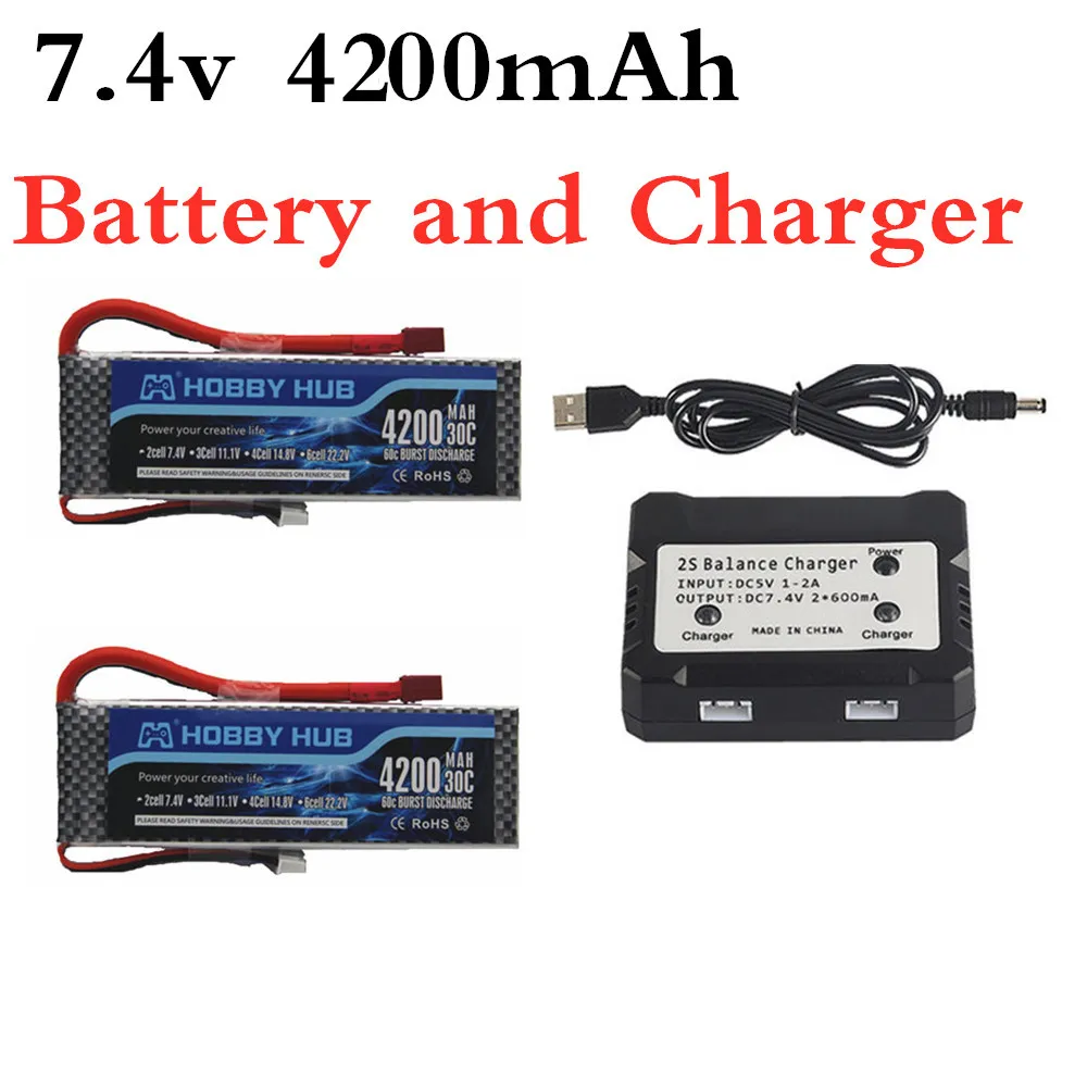 

2S 7.4V 4200mAh 30C Max 60C LiPo Battery For RC Airplane Helicopter Car Boat 2S 4200 mah 7.4V Lipo Battery With 2 in 1 Charger