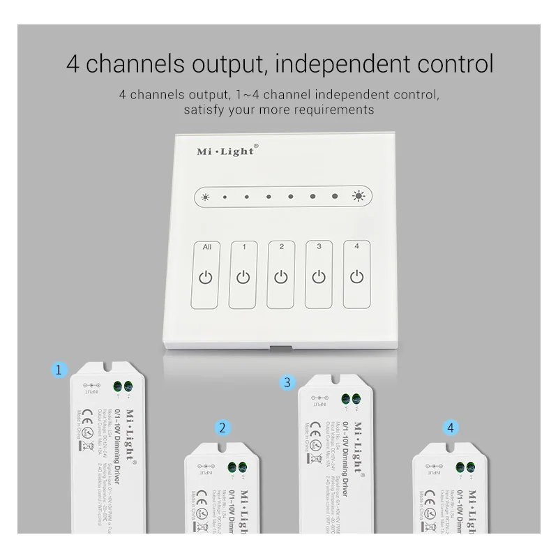 L4 Miboxer AC100~240V 4 channels output,independent control,Wall-mounted 4-Channel 0~10V led Panel Dimmer for led light lamp
L4 Miboxer AC100~240V 4 channels output,independent control,Wall-mounted 4-Channel 0~10V led Panel Dimmer for led light lamp