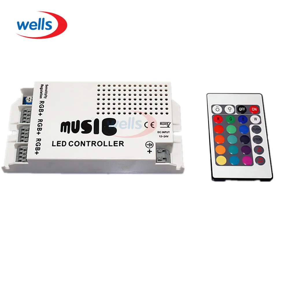 DC12-24V Music Sound LED Controller with 3 Channels 9A 24key IR Remote Control for 5050 3528 5630 RGB LED Strip Light
DC12-24V Music Sound LED Controller with 3 Channels 9A 24key IR Remote Control for 5050 3528 5630 RGB LED Strip Light