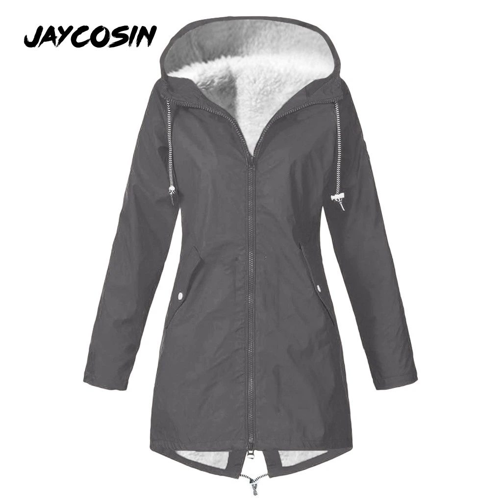 JAYCOSIN женский однотонный зимний теплый толстый дождевик с капюшоном для улицы