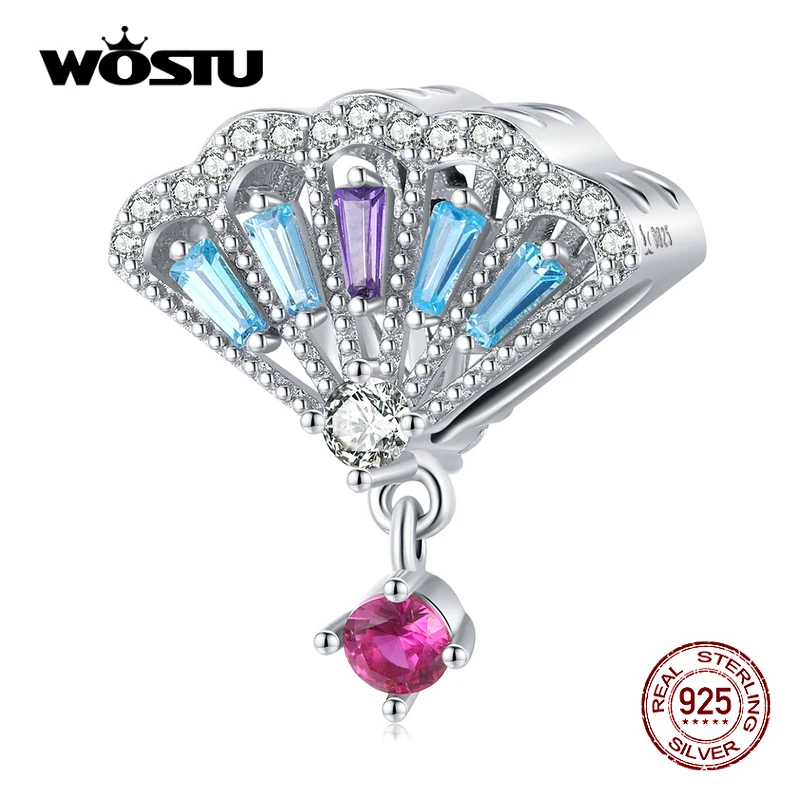 

WOSTU Authentic 925 Sterling Silver Chinese Fan Beads Charms Pendant Fit Original Bracelets Bangles Women DIY Fine Jewelry Gift