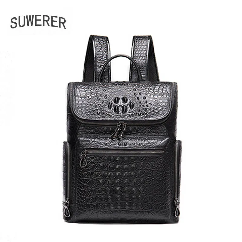 SUWERER New Genuine Leather Crocodile pattern men's casual backpack leather travel Dual-use business bag | Багаж и сумки