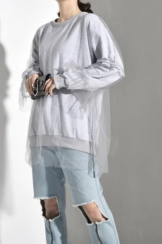 2020 New Spring Autumn Round Neck Long Sleeve Gray Loose Mesh Stitch Big Size Personality Sweatshirt Women Fashion
2020 New Spring Autumn Round Neck Long Sleeve Gray Loose Mesh Stitch Big Size Personality Sweatshirt Women Fashion