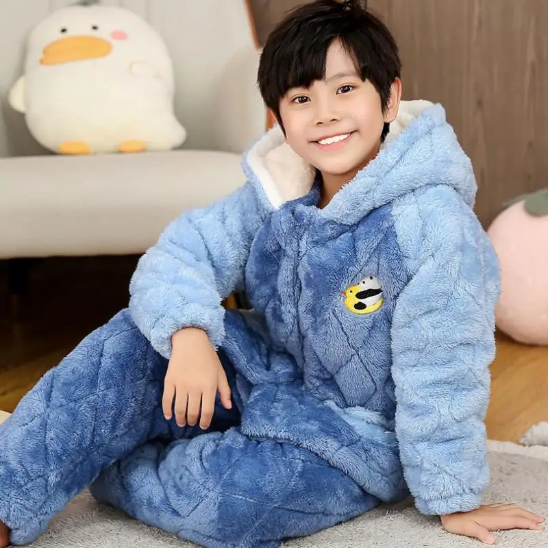 New Autumn Winter Children Pajama Set Boy Girl Thick Warm Coral Velvet Lounge Suit Cartoon Hooded Flannel Sleepwear Home Clothes
New Autumn Winter Children Pajama Set Boy Girl Thick Warm Coral Velvet Lounge Suit Cartoon Hooded Flannel Sleepwear Home Clothes