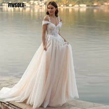 

Fivsole Lace Wedding Dresses Tulle Pleat Appliques Sweetheart Sleeve With Spaghetti Straps A-Line Bridal Gowns abito da sposa
