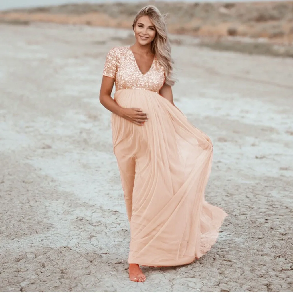 Long Dress For Women Pregnants Maternity Photography Props Short Sleeve Sequined Solid Spring Autumn Maternity Dress #1217 
Long Dress For Women Pregnants Maternity Photography Props Short Sleeve Sequined Solid Spring Autumn Maternity Dress #1217