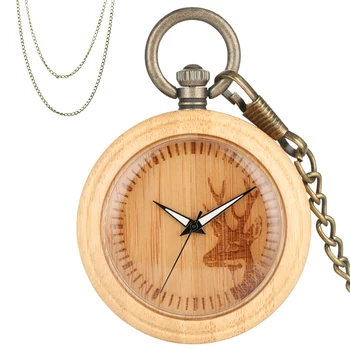 Carving Elk Wooden Watch Round Dial Quartz Pocket Watch Pure Bamboo Wood Watch Case Bronze Fob Chain Top Christmas Gifts 
Carving Elk Wooden Watch Round Dial Quartz Pocket Watch Pure Bamboo Wood Watch Case Bronze Fob Chain Top Christmas Gifts