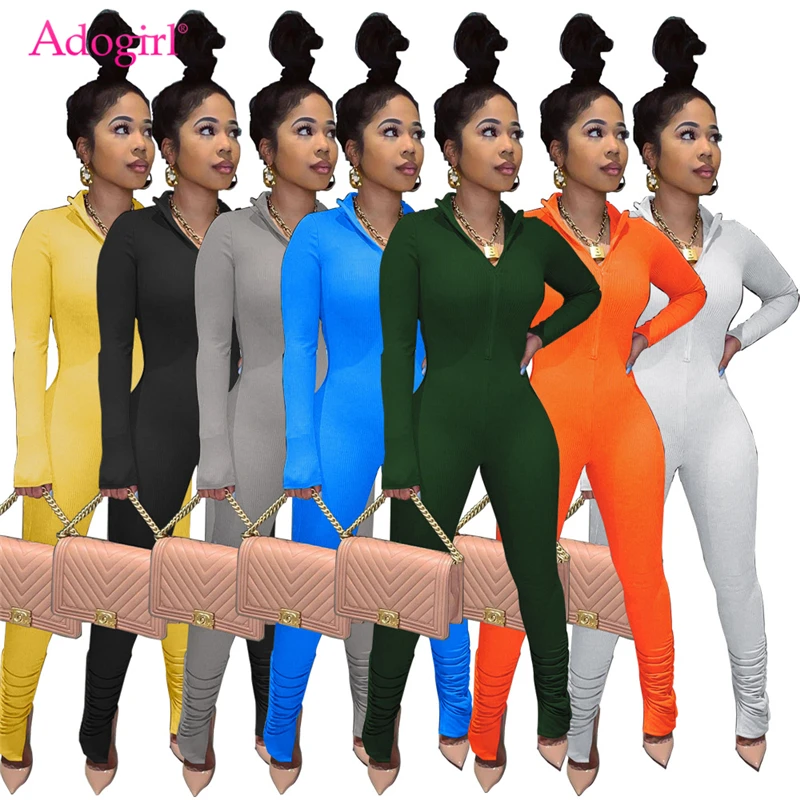 Adogirl Women Solid Ribbed Knitted Jumpsuit 2021 Spring Long Sleeve Zipper Romper One Piece Stacked Pants Casual Active Overalls 
Adogirl Women Solid Ribbed Knitted Jumpsuit 2021 Spring Long Sleeve Zipper Romper One Piece Stacked Pants Casual Active Overalls