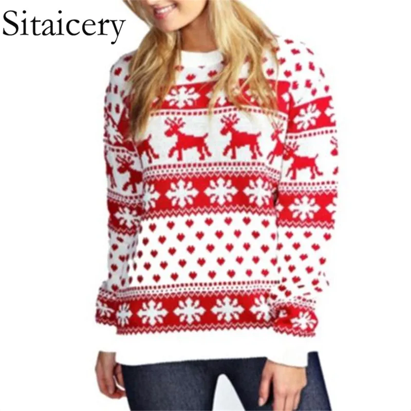 Sitaicery Autumn Winter Women Sweaters Long Sleeve Christmas Deer Print Knitted Sweaters Ladies Pullover Sweater Pull Femme 2019
Sitaicery Autumn Winter Women Sweaters Long Sleeve Christmas Deer Print Knitted Sweaters Ladies Pullover Sweater Pull Femme 2019