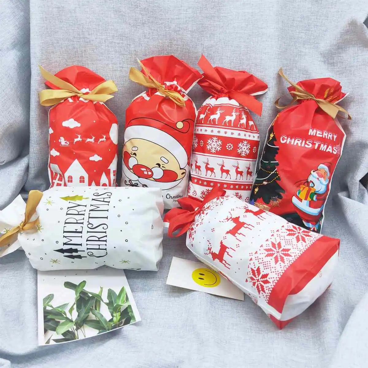 50pcs drawstring gift bags for merry christmas gift bags santa
