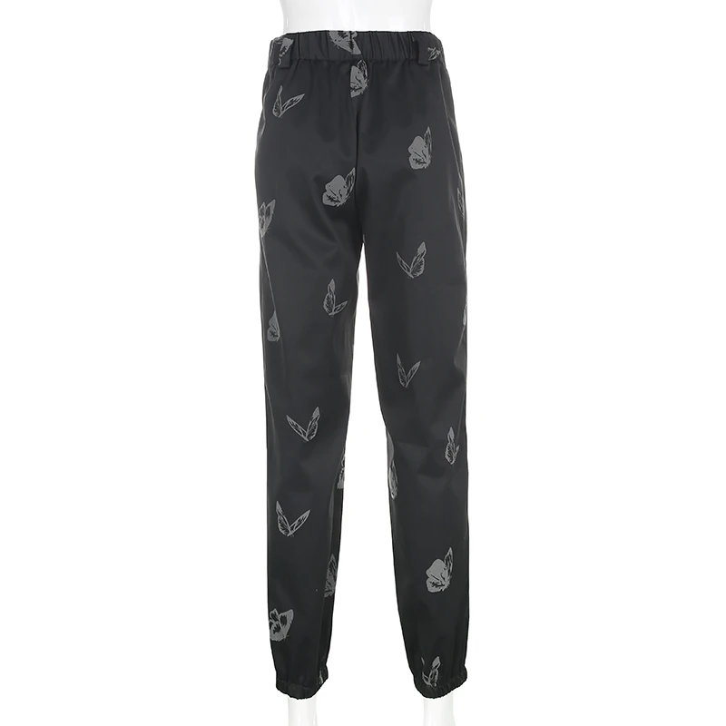 Darlingaga Streetwear Reflective Butterfly Print Two Piece Set Women Tracksuit Summer Cropped Blouse Top and Pants Matching Sets