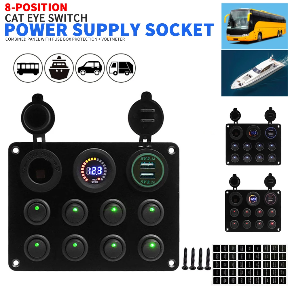 1pc 8 Gang Rocker Car Marine Switch Panel 12-24V Dual USB Socket Outlet Combination Waterproof Switches With LED Voltmeter
1pc 8 Gang Rocker Car Marine Switch Panel 12-24V Dual USB Socket Outlet Combination Waterproof Switches With LED Voltmeter