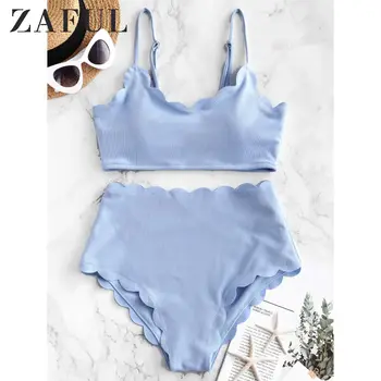 ZAFUL Women Textured Scalloped High Rise Bikini Swimsuit Wire Free Spaghetti Straps Solid Color Bikini Sets Removable Padded
ZAFUL Women Textured Scalloped High Rise Bikini Swimsuit Wire Free Spaghetti Straps Solid Color Bikini Sets Removable Padded