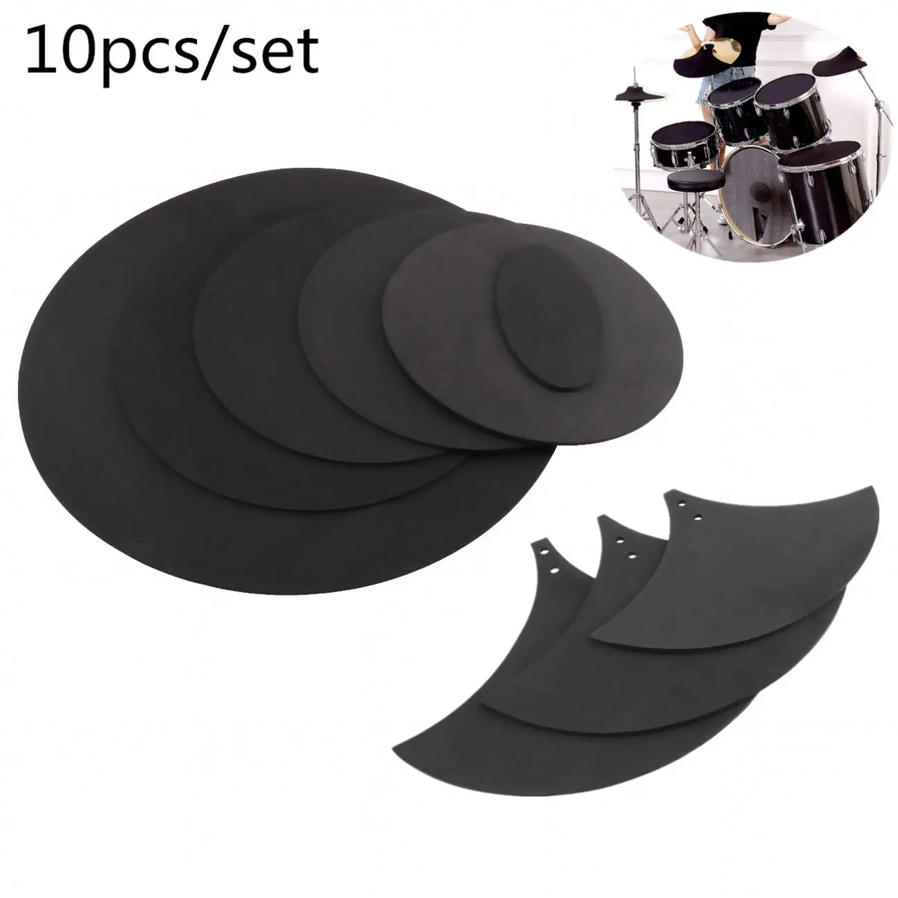 

10pcs Rubber Foam Jazz Drum Mute 5 Drum and 3 Cymbal Sound Off Practice Pad Kit for Jazz Snare Electronic Dumb Drum Exercise