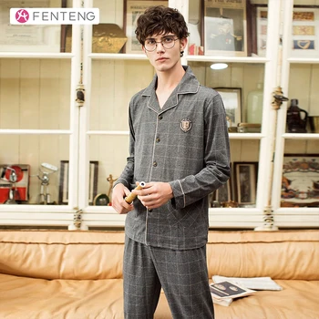 FENTENG Spring Dark Grey Men Long Sleeves Suit Cotton Cardigan Homewear Comfortable Male Sleepwear M98011793
FENTENG Spring Dark Grey Men Long Sleeves Suit Cotton Cardigan Homewear Comfortable Male Sleepwear M98011793