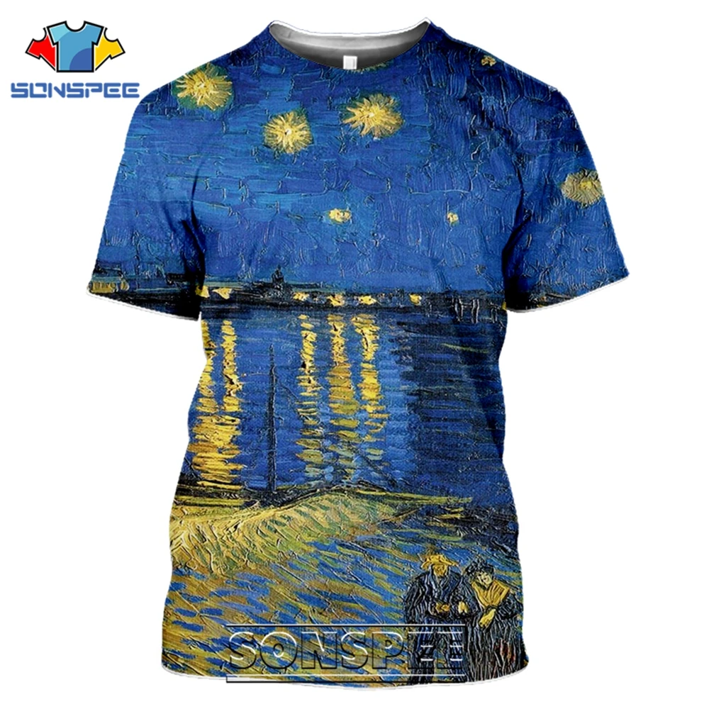 SONSPEE T-shirts Van Gogh 3D Print Men Women Casual Fashion Hip Hop Vintage Short Sleeve Streetwear Starry Night Tees Tops Shirt (15)