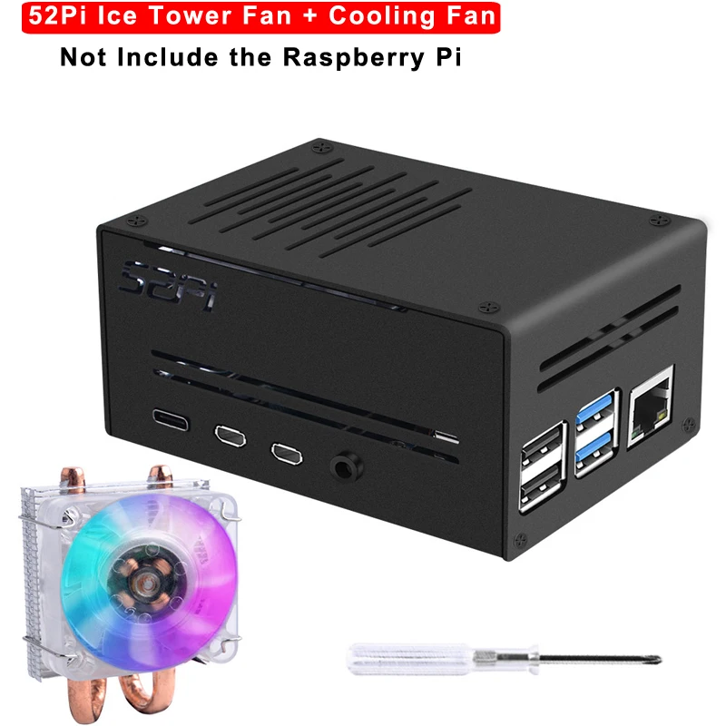 52Pi Ice Tower Cooling Fan Metal Case 7 Colors Changing LED Light Copper Tube Cooler Fans Shell for Raspberry Pi 4B | Компьютеры и