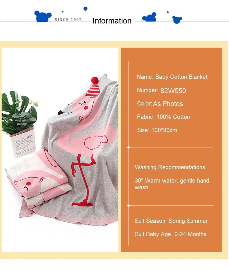 newborn flamingo blankets cotton baby boy girls knitted swaddle