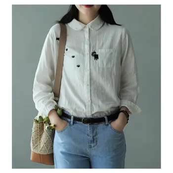2020 Spring new kitten embroidered shirt double-layer cotton retro literary small round neck white bottoming shirt full solid
2020 Spring new kitten embroidered shirt double-layer cotton retro literary small round neck white bottoming shirt full solid