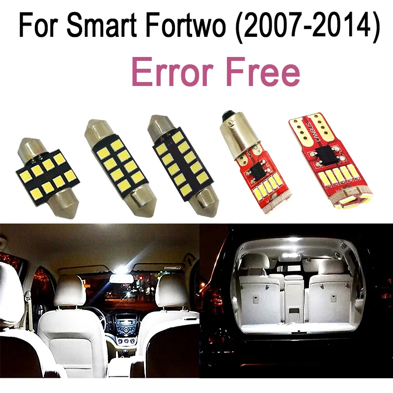 

7pcs LED License plate bulb + Interior dome map reading Light Kit Package for Smart Fortwo (2007-2014)