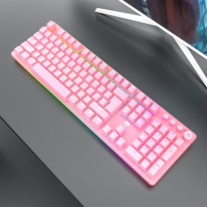 Pink Mechanical Gaming Keyboard For PC/Laptop USB Wired Gamer With RGB Backlight/Side Light Blue Swicth |